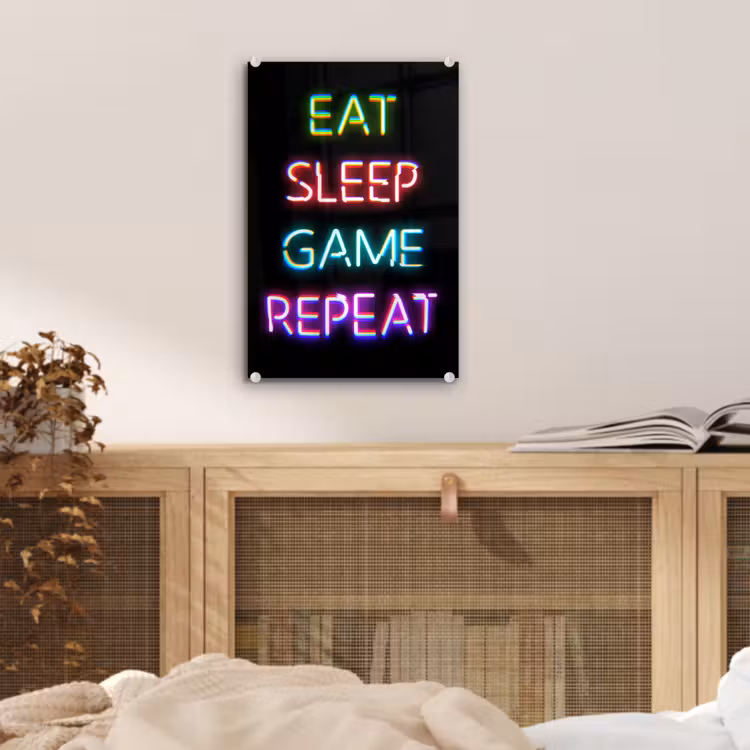Glas schilderij - Gaming - Led - Quote - Eat sleep game repeat - Gamen — 5