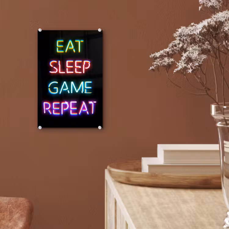 Glas schilderij - Gaming - Led - Quote - Eat sleep game repeat - Gamen — 6