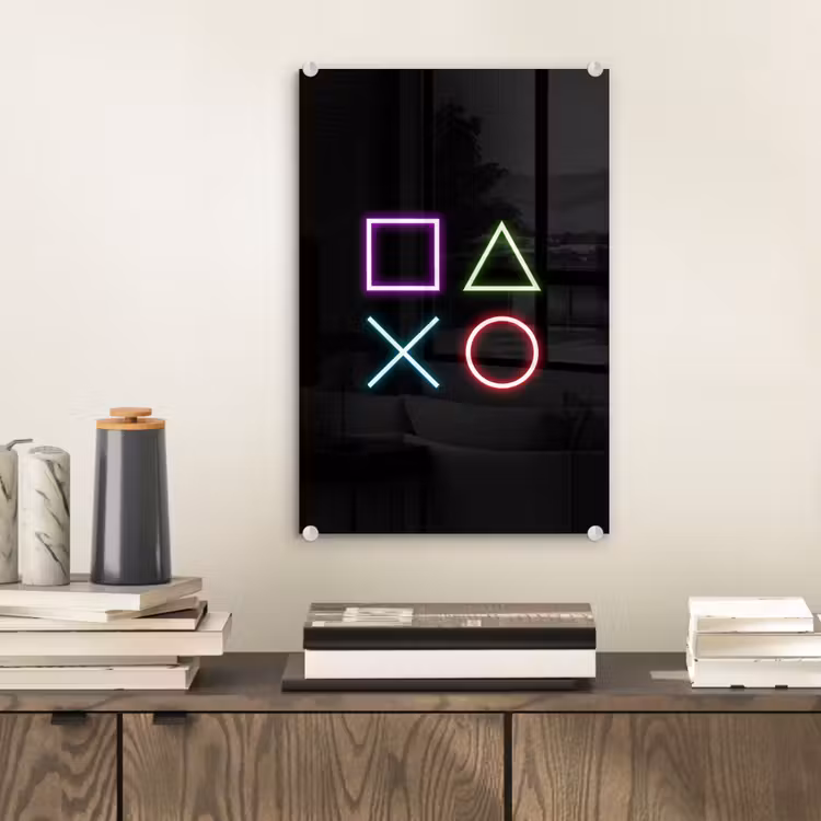 Glas schilderij - Gaming - Neon - Console - Zwart - Controller - Gamen — 2