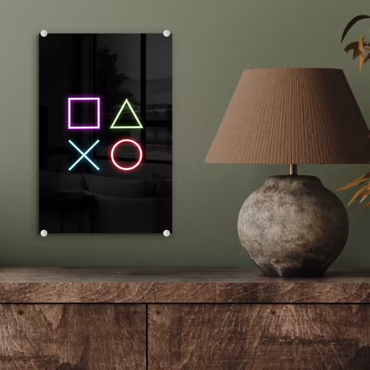 Glas schilderij - Gaming - Neon - Console - Zwart - Controller - Gamen — 4