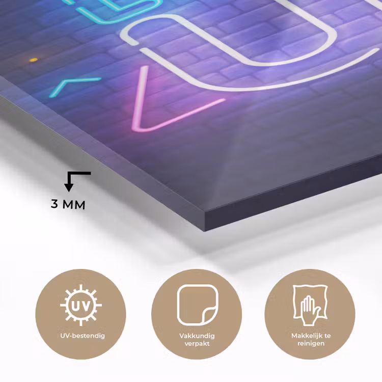 Glas schilderij - Gaming - Neon - Level Up - Quotes - Gamen — 3