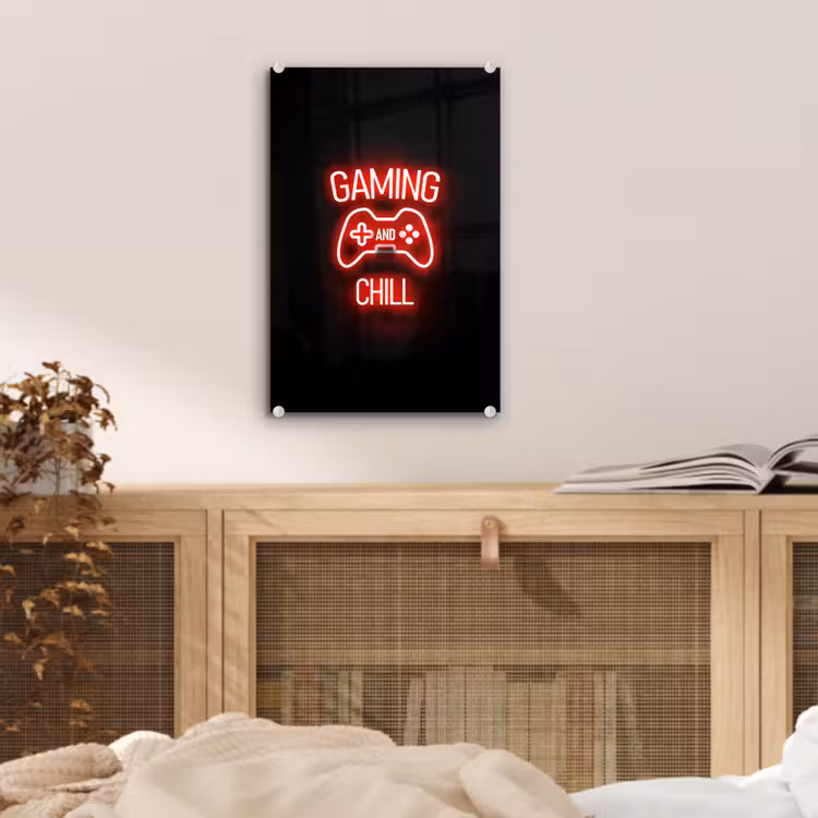 Glas schilderij - Gaming - Quotes - Gaming and chill - Neon - Rood — 5