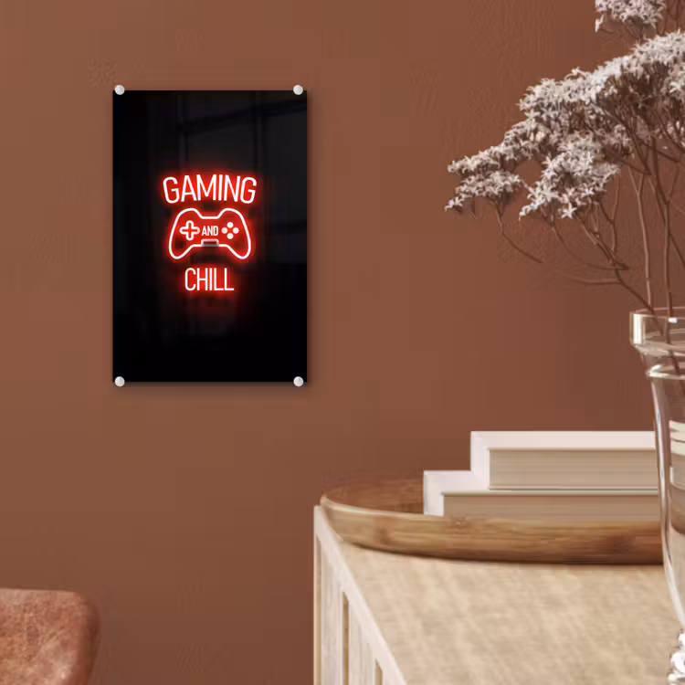 Glas schilderij - Gaming - Quotes - Gaming and chill - Neon - Rood — 6