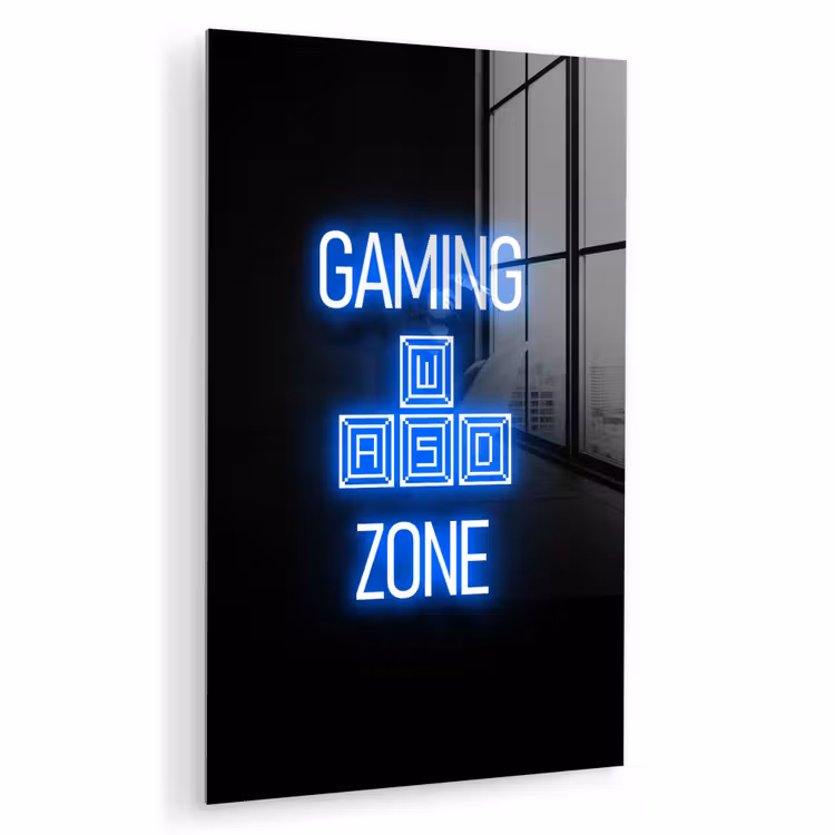 Glas schilderij - Gaming - Tekst - Gaming zone - Neon - Blauw — 1