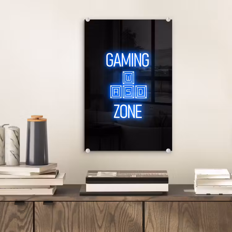 Glas schilderij - Gaming - Tekst - Gaming zone - Neon - Blauw — 2
