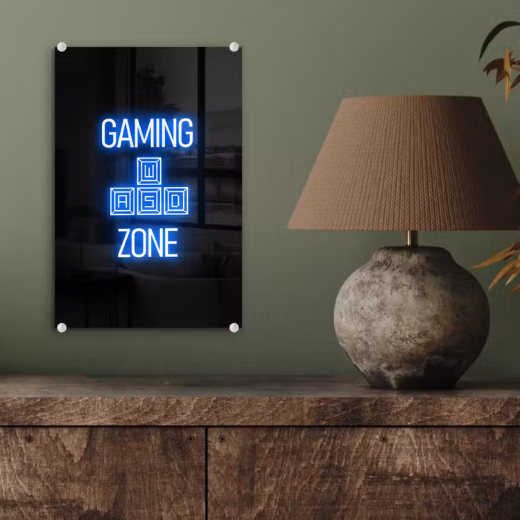 Glas schilderij - Gaming - Tekst - Gaming zone - Neon - Blauw — 4