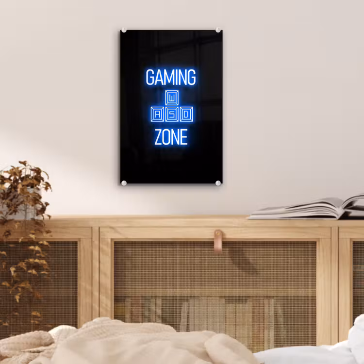 Glas schilderij - Gaming - Tekst - Gaming zone - Neon - Blauw — 5