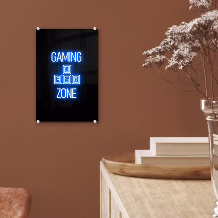 Glas schilderij - Gaming - Tekst - Gaming zone - Neon - Blauw — 6