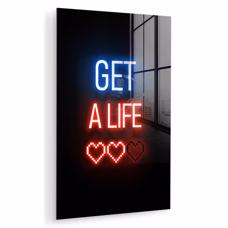 Glas schilderij - Gaming - Tekst - Get a life - Neon - Zwart — 1