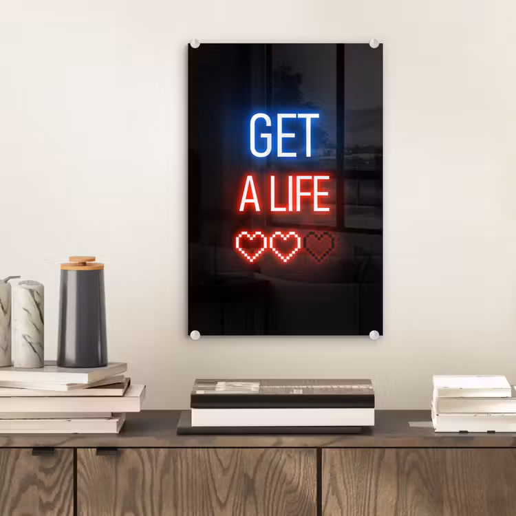 Glas schilderij - Gaming - Tekst - Get a life - Neon - Zwart — 2