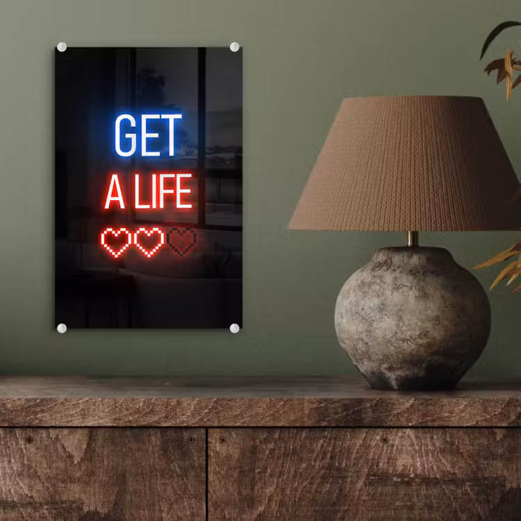 Glas schilderij - Gaming - Tekst - Get a life - Neon - Zwart — 4