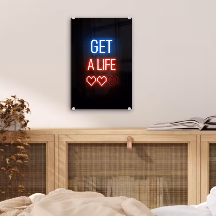 Glas schilderij - Gaming - Tekst - Get a life - Neon - Zwart — 5