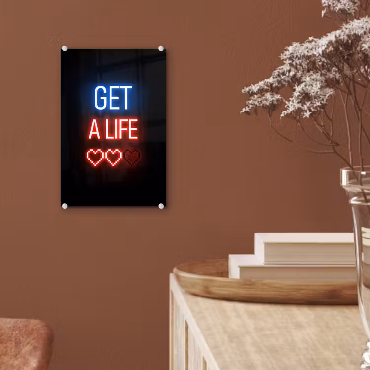 Glas schilderij - Gaming - Tekst - Get a life - Neon - Zwart — 6