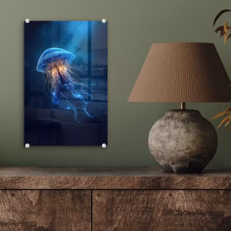 Glas schilderij - Kwal - Lichtgevend - Tentakels - Blauw — 4