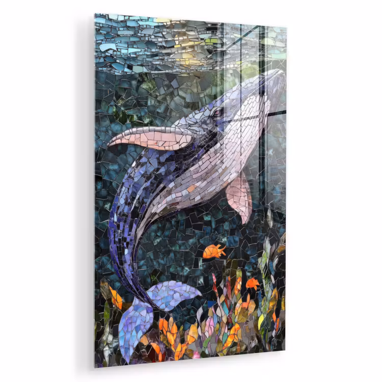 Glas schilderij - Mozaïek - Walvis - Koraal - Water — 1