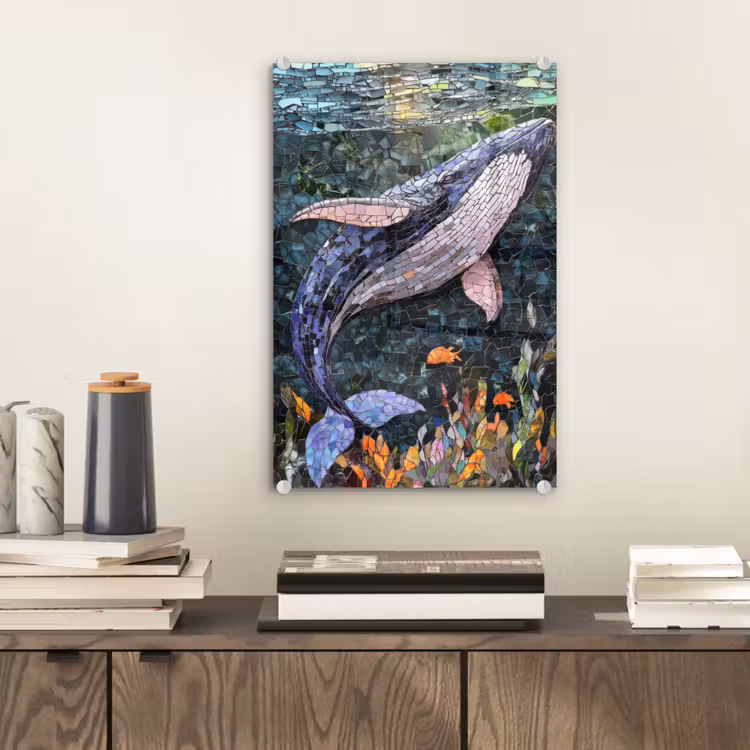 Glas schilderij - Mozaïek - Walvis - Koraal - Water — 2