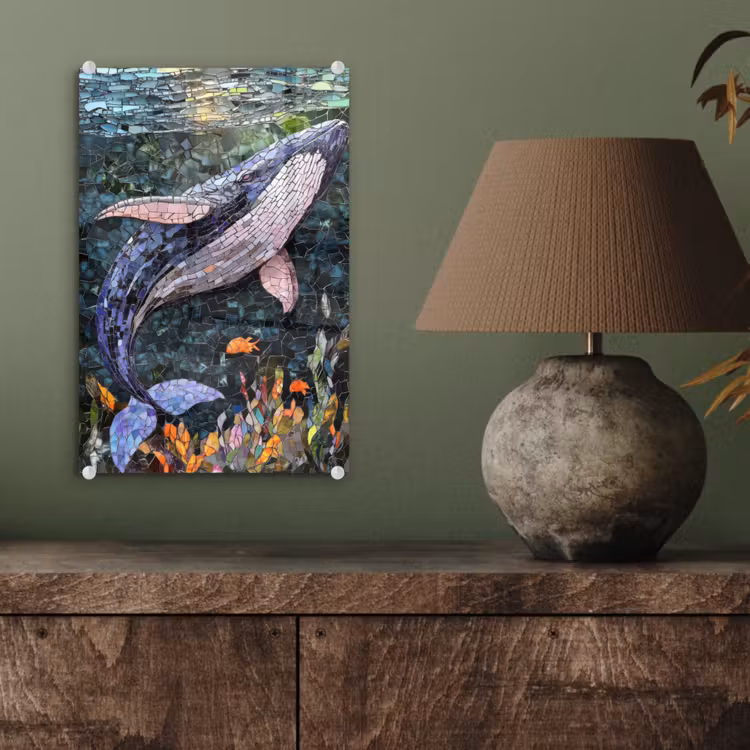 Glas schilderij - Mozaïek - Walvis - Koraal - Water — 4