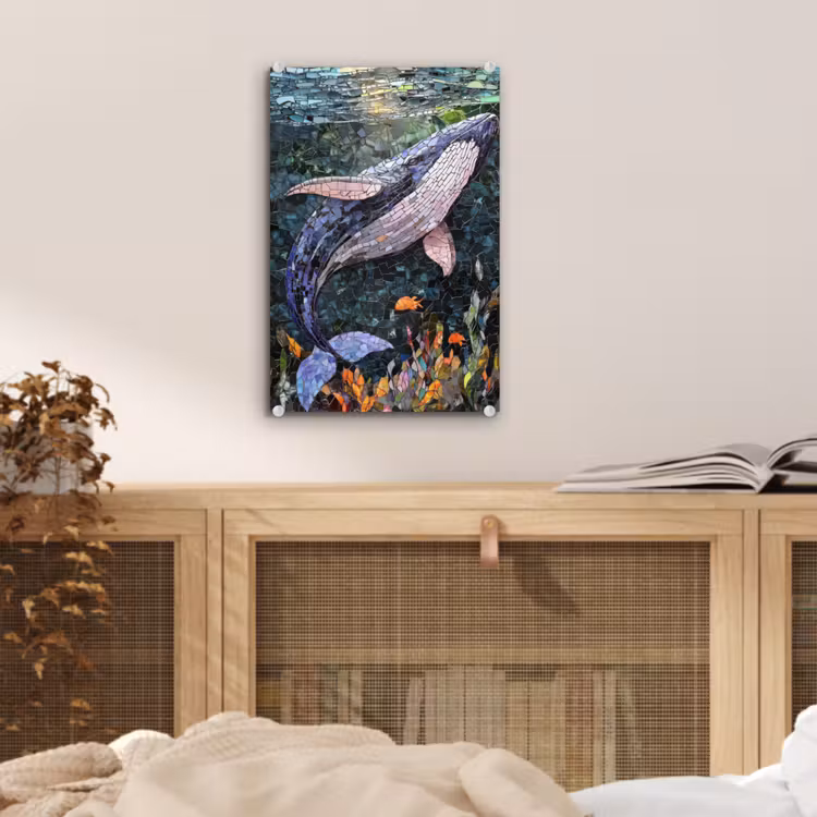 Glas schilderij - Mozaïek - Walvis - Koraal - Water — 5