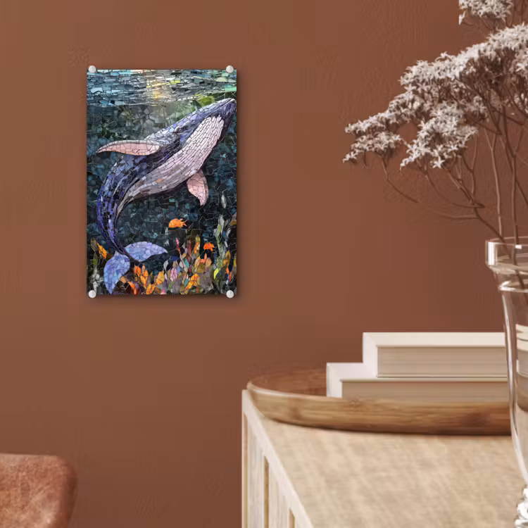 Glas schilderij - Mozaïek - Walvis - Koraal - Water — 6