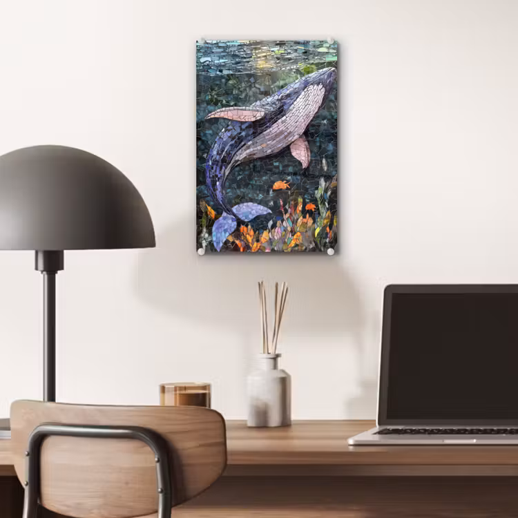 Glas schilderij - Mozaïek - Walvis - Koraal - Water — 7