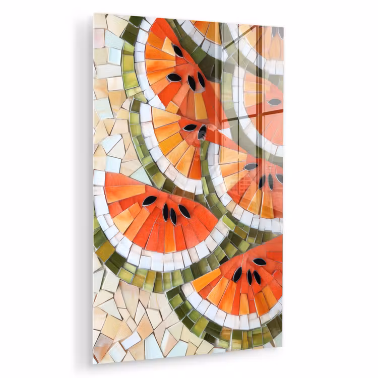 Glas schilderij - Mozaïek - Watermeloen - Rood - Pitten — 1
