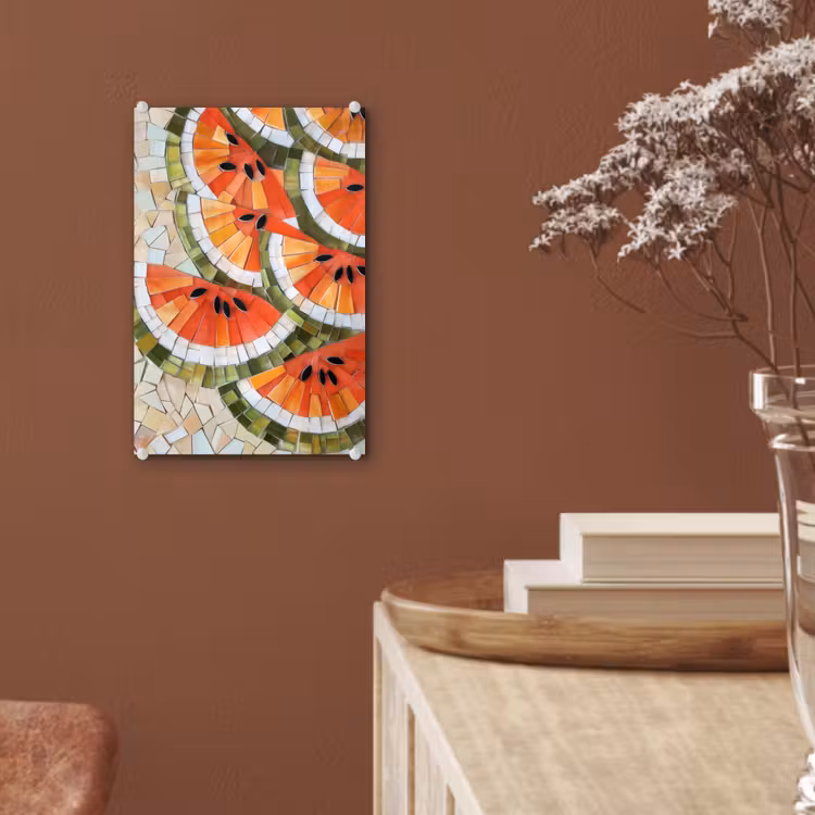 Glas schilderij - Mozaïek - Watermeloen - Rood - Pitten — 6