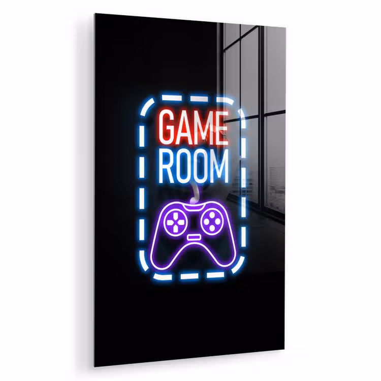 Glas schilderij - Neon - Quotes - Game room - Controller - Zwart — 1
