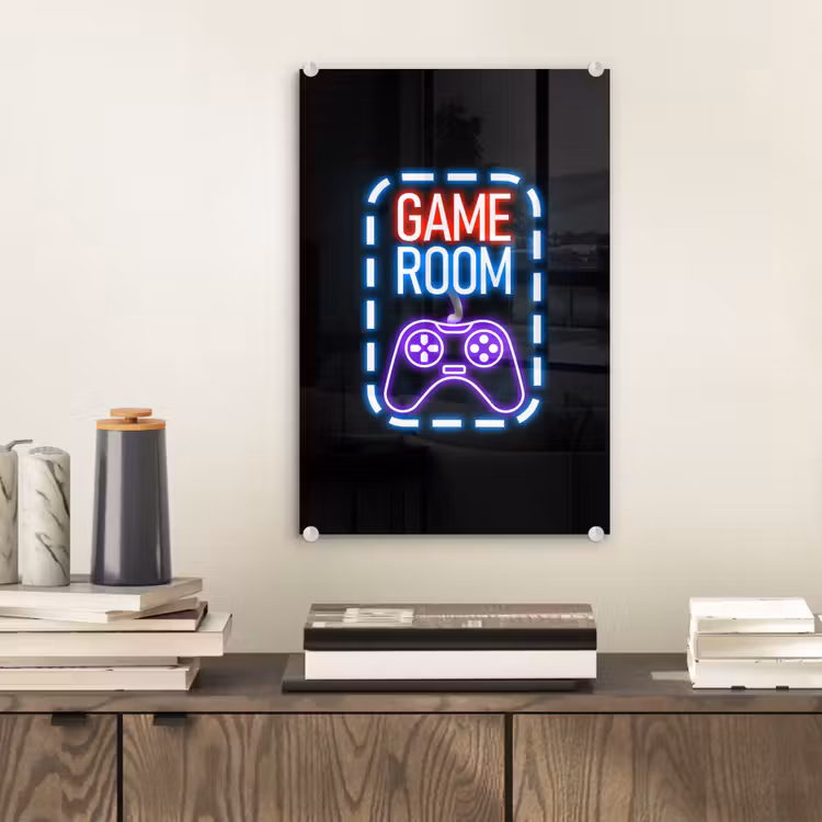 Glas schilderij - Neon - Quotes - Game room - Controller - Zwart — 2