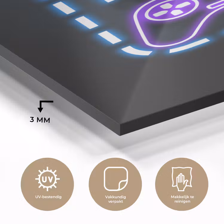 Glas schilderij - Neon - Quotes - Game room - Controller - Zwart — 3