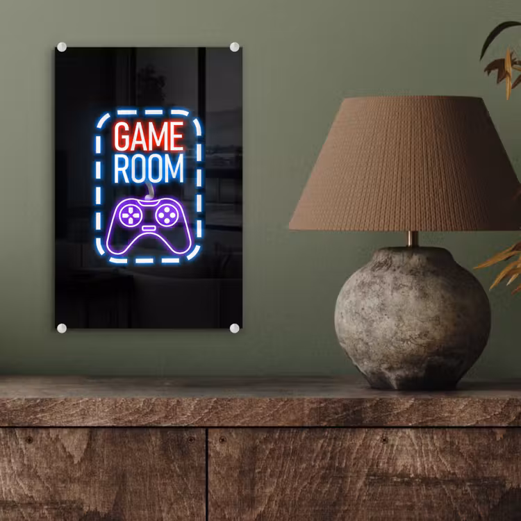 Glas schilderij - Neon - Quotes - Game room - Controller - Zwart — 4