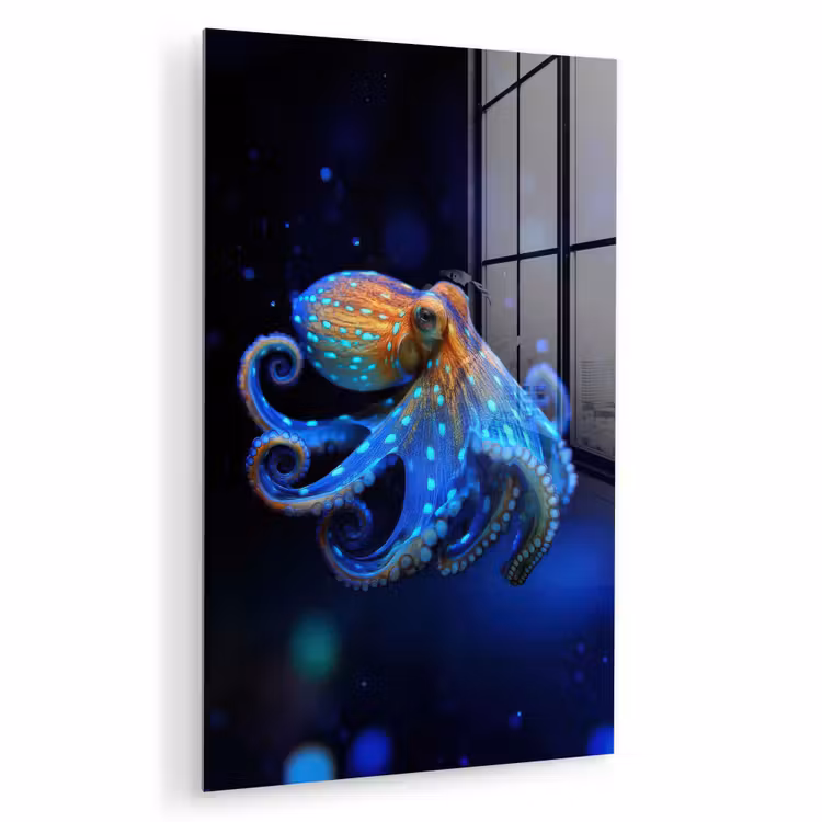 Glas schilderij - Octopus - Stippen - Blauw - Zee — 1