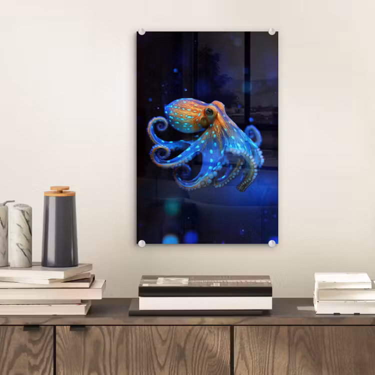 Glas schilderij - Octopus - Stippen - Blauw - Zee — 2