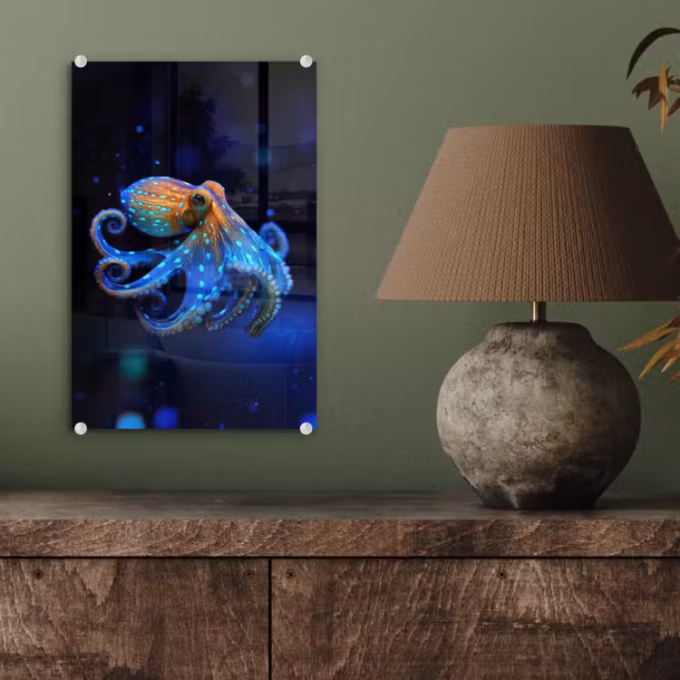 Glas schilderij - Octopus - Stippen - Blauw - Zee — 4