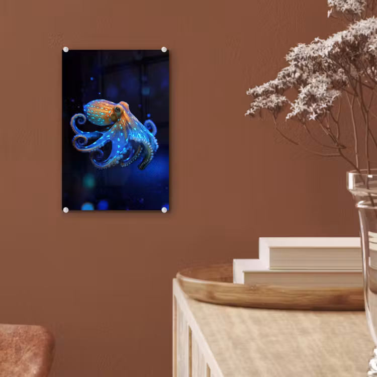 Glas schilderij - Octopus - Stippen - Blauw - Zee — 6