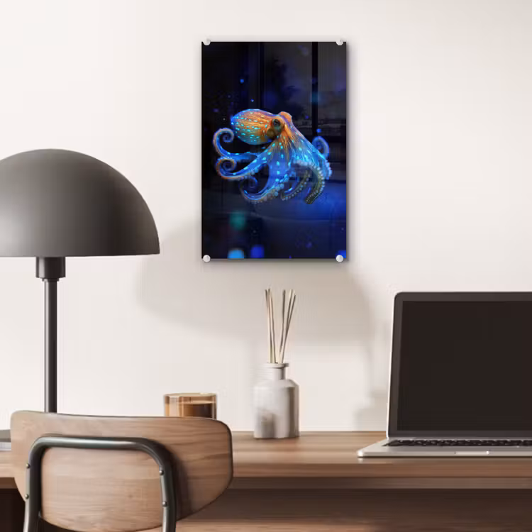 Glas schilderij - Octopus - Stippen - Blauw - Zee — 7