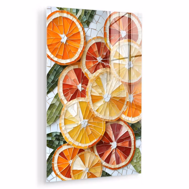 Glas schilderij - Schijfjes - Fruit - Oranje - Mozaïek — 1
