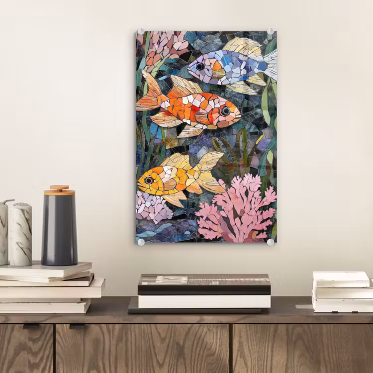 Glas schilderij - Vissen - Koraal - Zee - Mozaïek — 2
