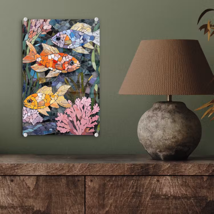 Glas schilderij - Vissen - Koraal - Zee - Mozaïek — 4