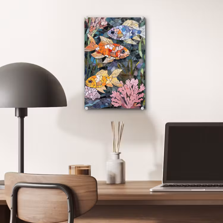 Glas schilderij - Vissen - Koraal - Zee - Mozaïek — 7