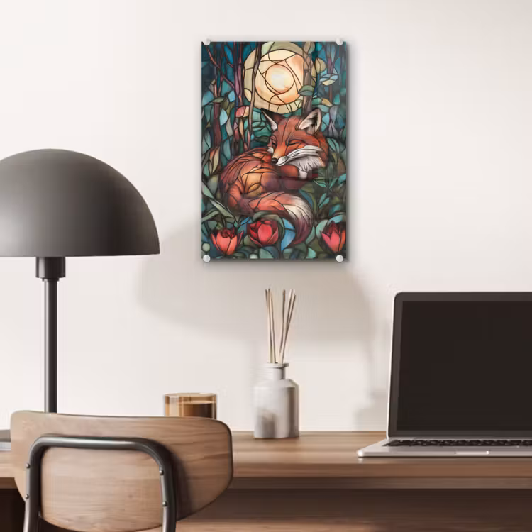 Glas schilderij - Vos - Mozaïek - Bos - Maan — 7