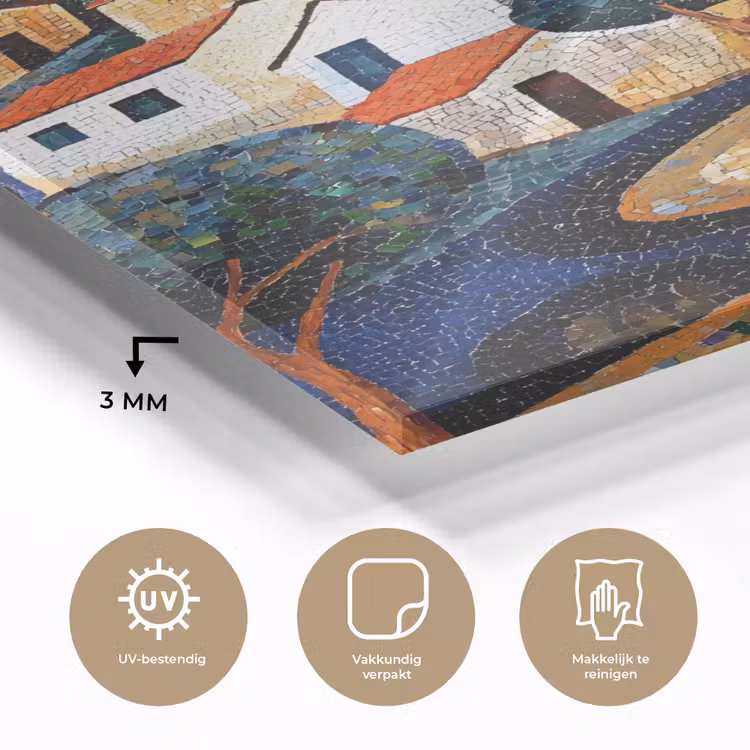 Glas schilderij - Dorp - Heuvelachtig - Zon - Mozaïek — 3