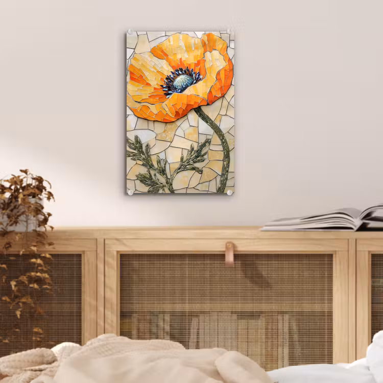 Glas schilderij - Klaprozen - Oranje - Mozaïek - Bladeren — 5