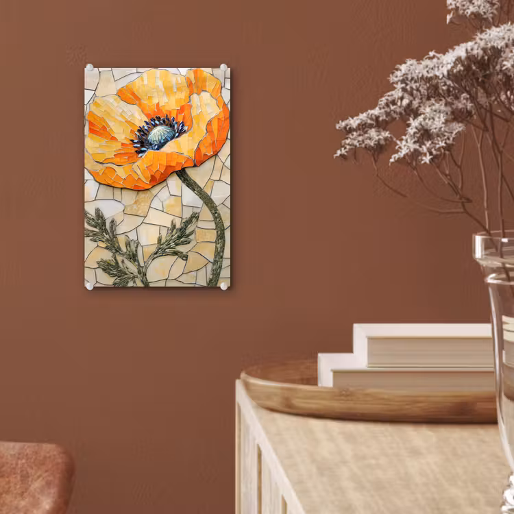 Glas schilderij - Klaprozen - Oranje - Mozaïek - Bladeren — 6