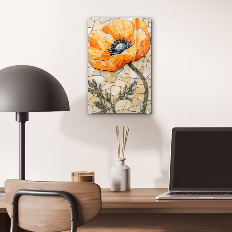 Glas schilderij - Klaprozen - Oranje - Mozaïek - Bladeren — 7