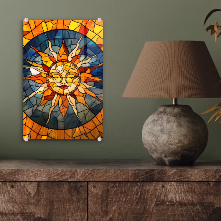 Glas schilderij - Mozaïek - Zon - Geel - Cirkel — 4