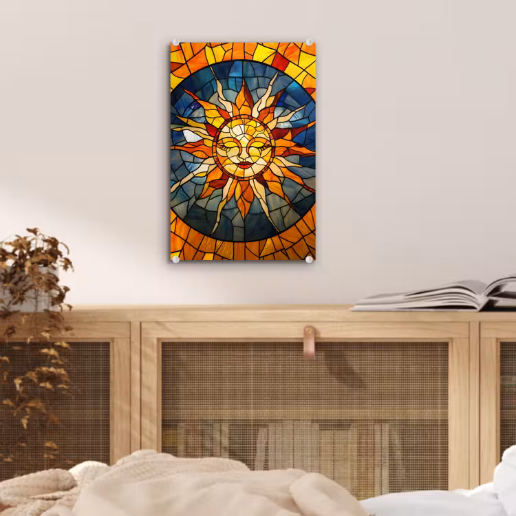 Glas schilderij - Mozaïek - Zon - Geel - Cirkel — 5