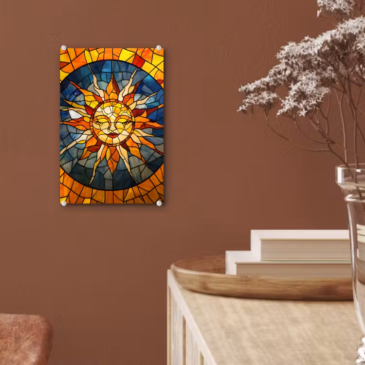Glas schilderij - Mozaïek - Zon - Geel - Cirkel — 6