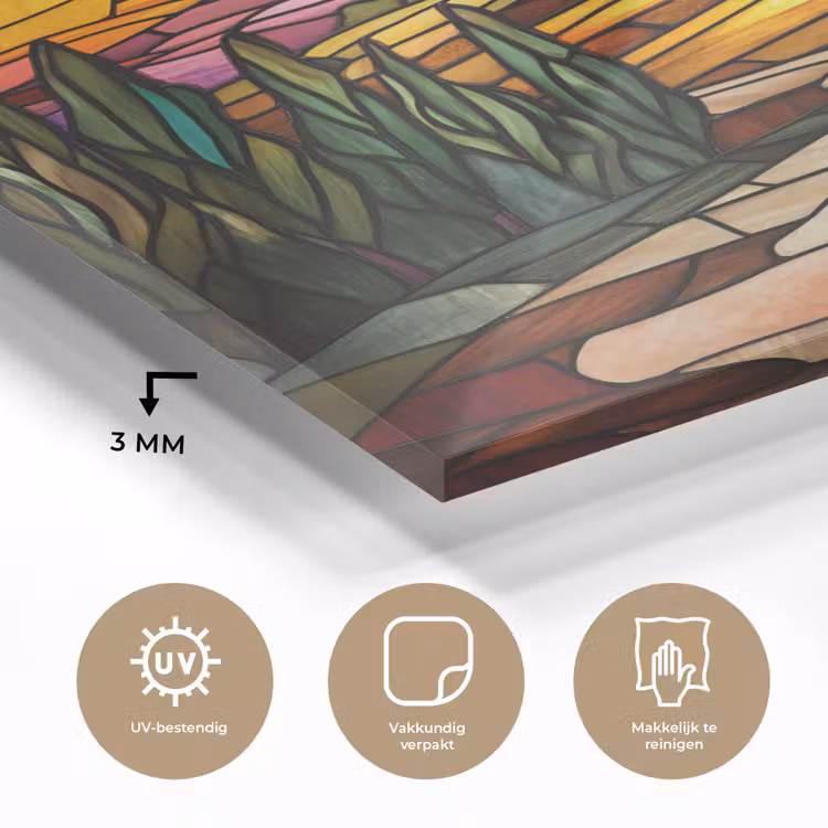 Glas schilderij - Mozaïek - Zon - Landschap - Dorp — 3