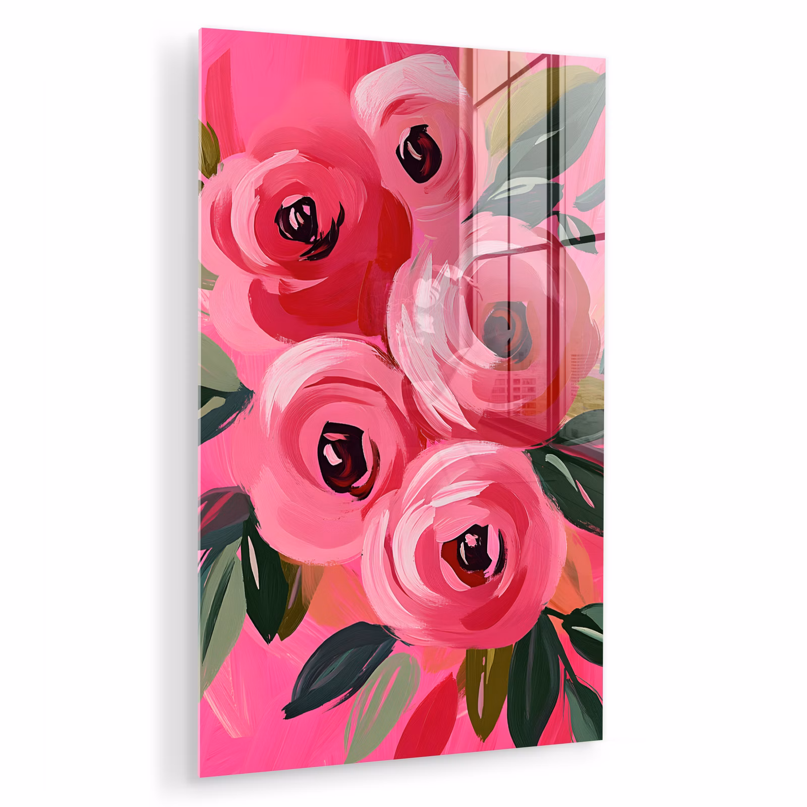 Glas schilderij - Bloemen - Verf - Roze — 1