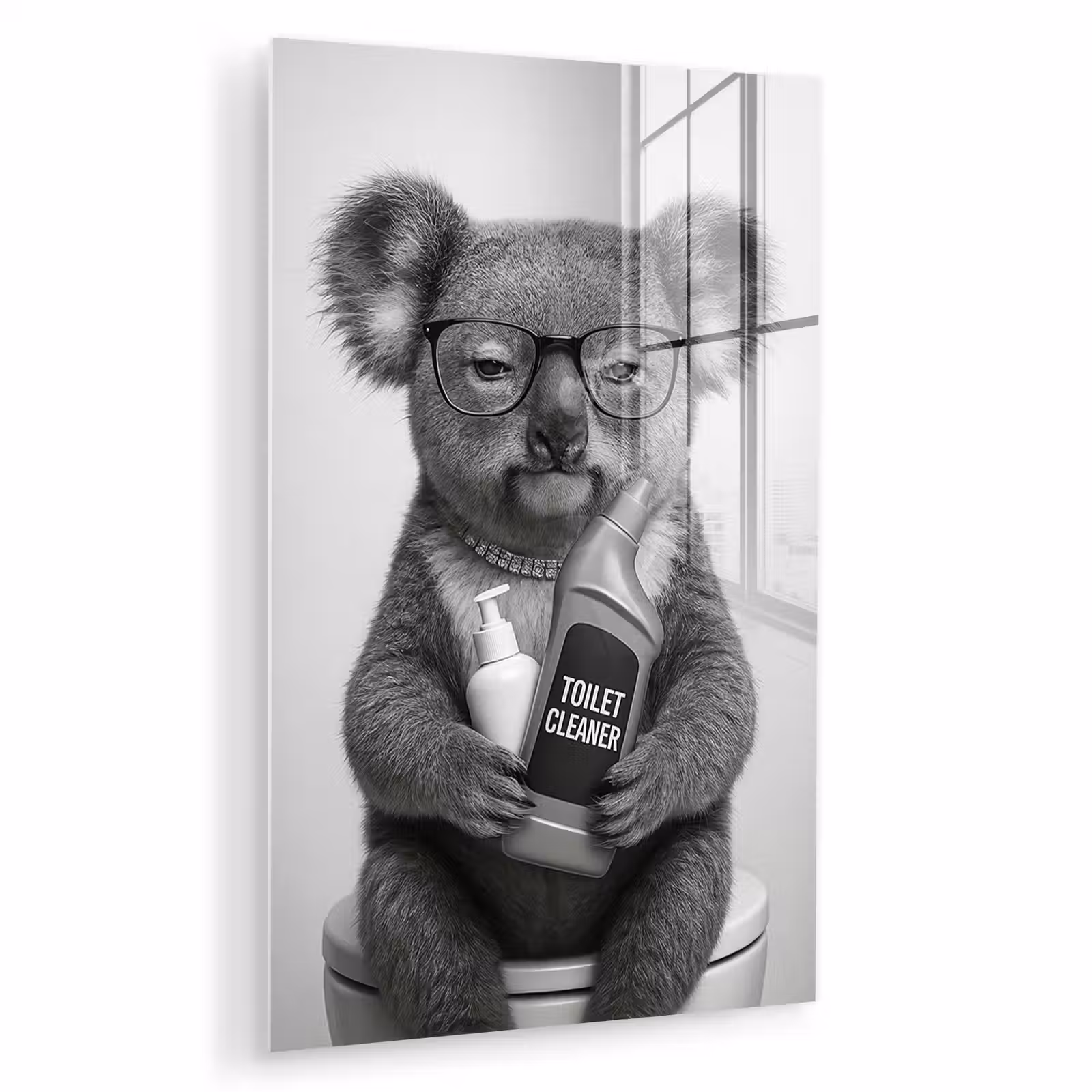 Glas schilderij - Koala - Bril - Toilet — 1